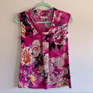 Dana Buchman Pink Floral Print Blouse with Draped Neck